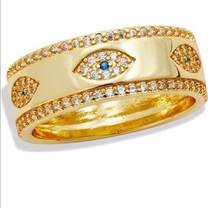 Savvy Cue Jewels 18k yellow gold plated CZ Evil Eye Band Ring